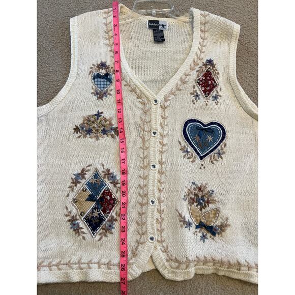 Beldoch Popper Vintage Women's Knit Sweater Vest Embroidered Size 2XL Cottage - Picture 7 of 7